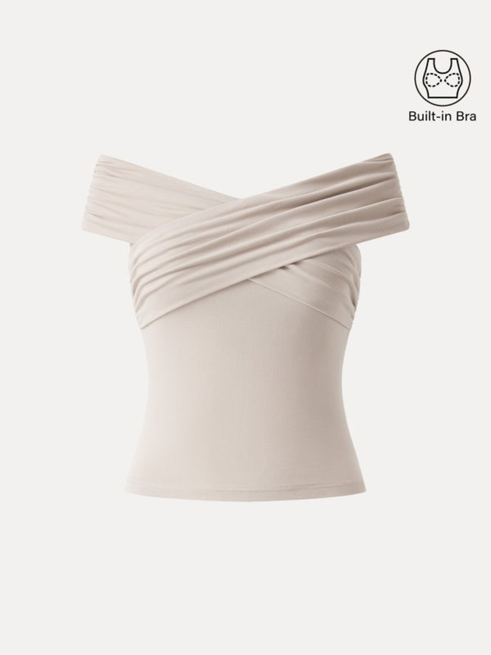 OGL Eco-SkinKiss® Criss Cross Off Shoulder New Airy Bra Top In Fog